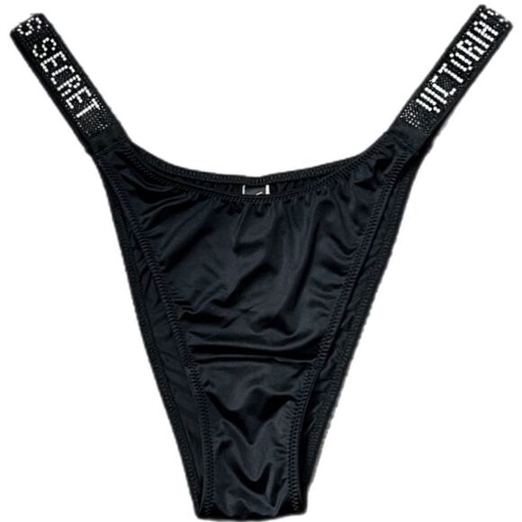 Victorias Secret Bombshell Rhinestone shine strap Brazilian Panty Black Small - Picture 1 of 3